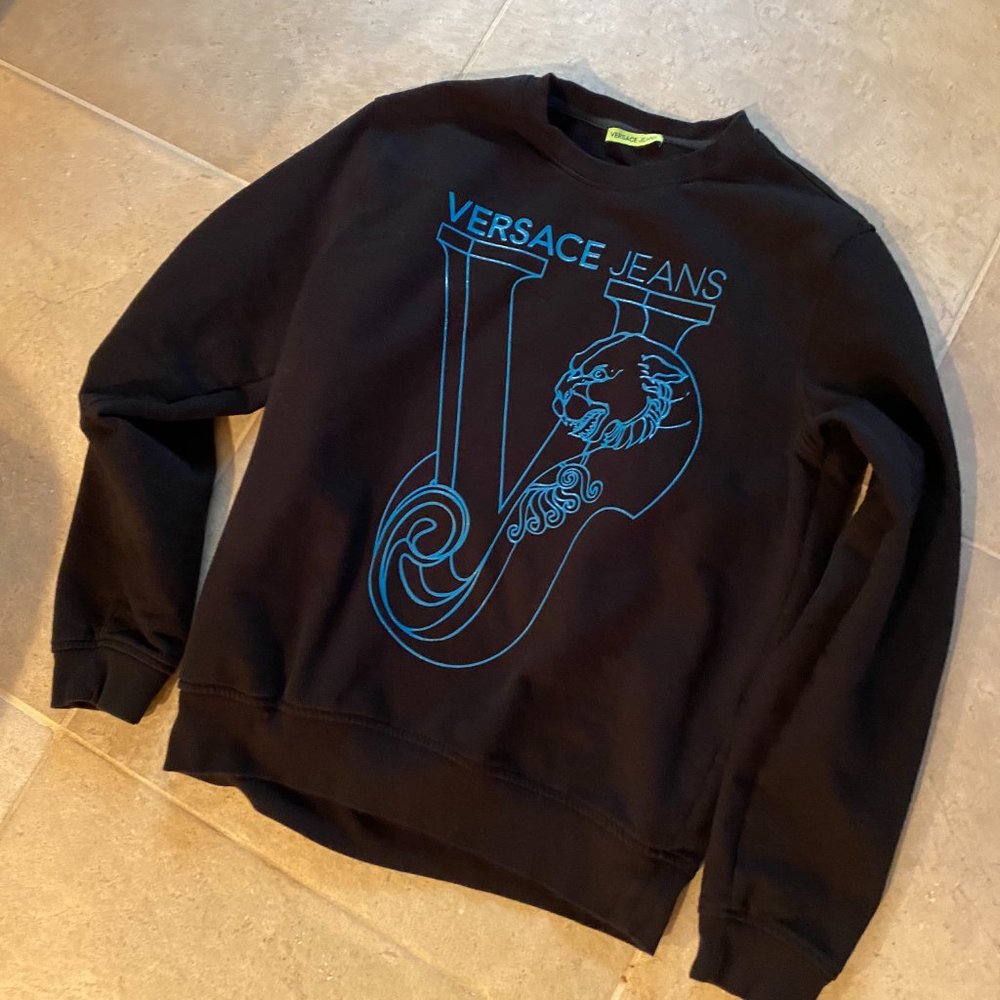 Authentic VERSACE JEANS logo mens’s crew-neck sweatshirt-Black NWOT - Picture 3 of 15